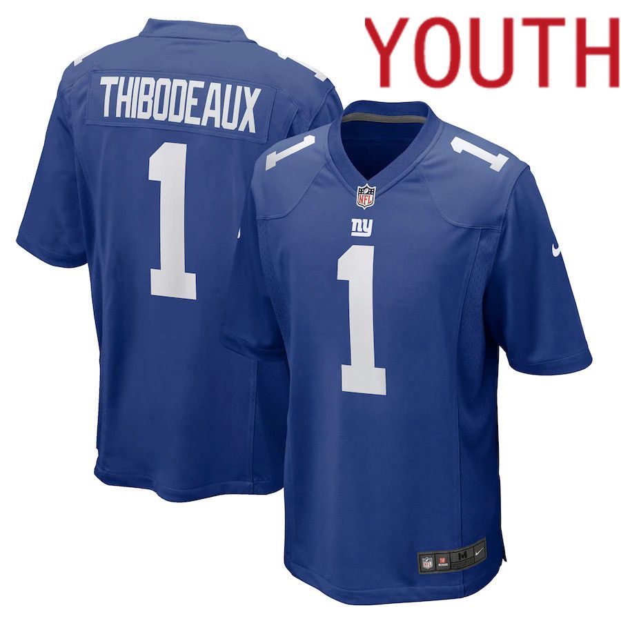 Youth New York Giants 1 Kayvon Thibodeaux Nike Royal 2022 NFL Draft First Round Pick Game Jersey